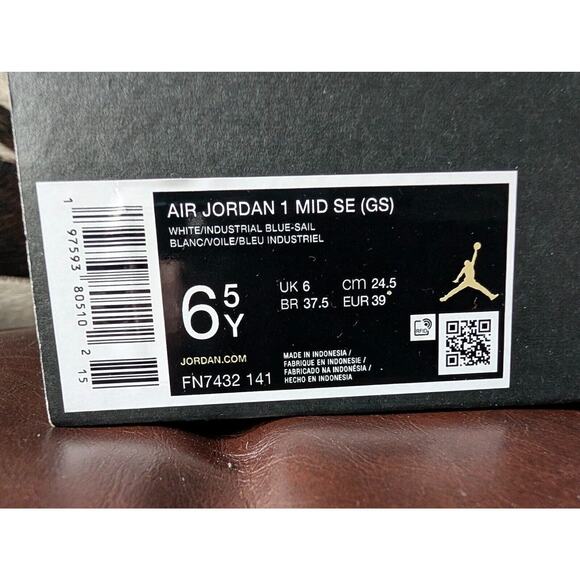 Big Kid's Jordan 1 Mid SE White/Industrial Blue-Sail (FN7432 141) SIZE: 6.5 - Picture 5 of 5